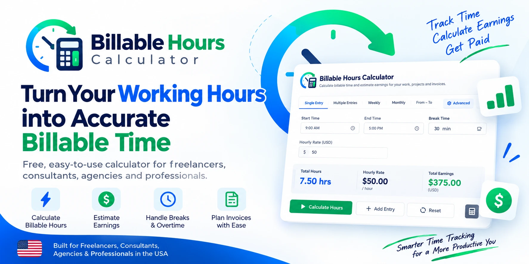 Timeheet Due Billable Hours Calculator — Free Time & Invoice Calculator